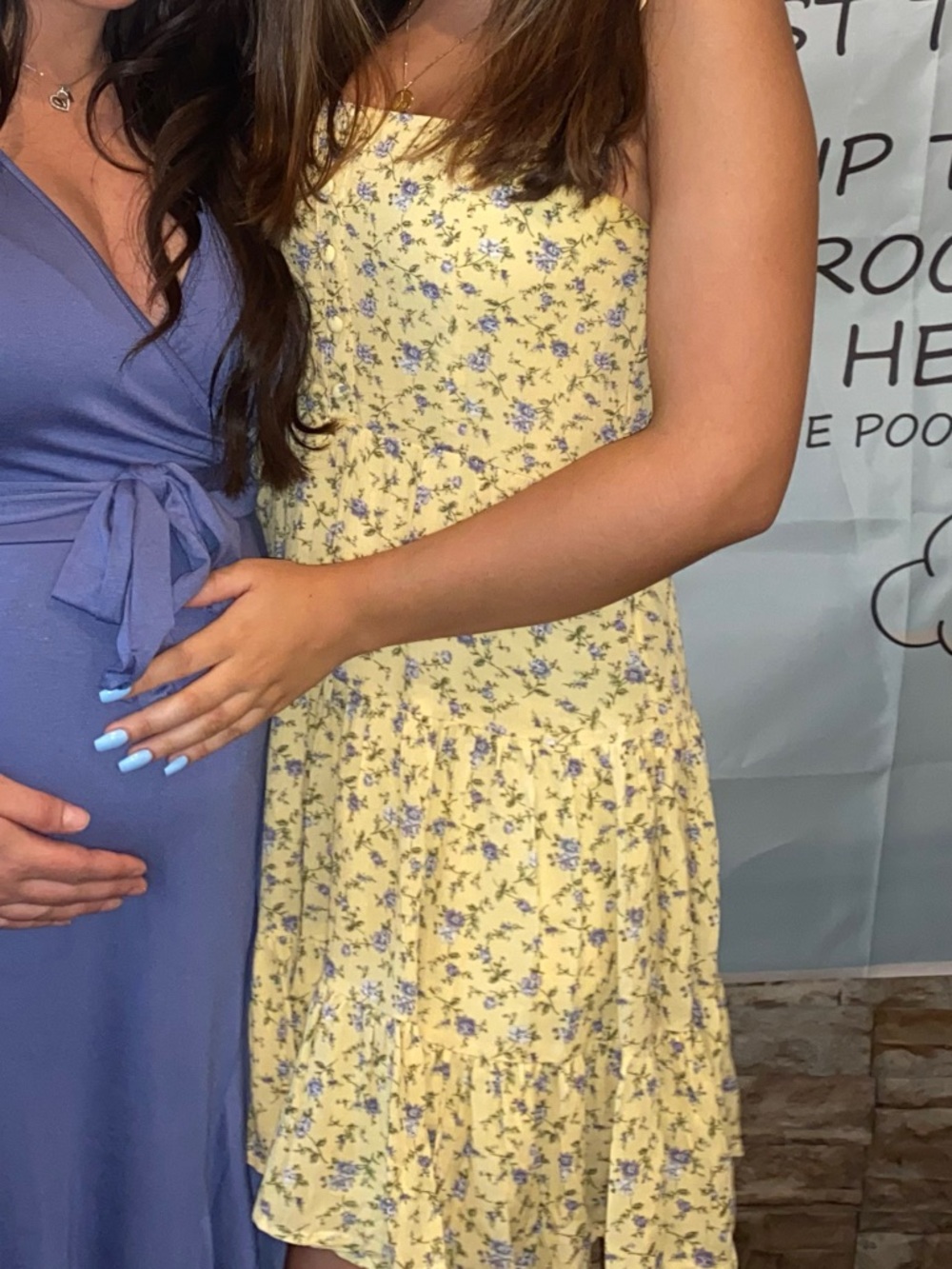 Forever 21 Yellow Floral Midi Dress with Lavender Sprigs